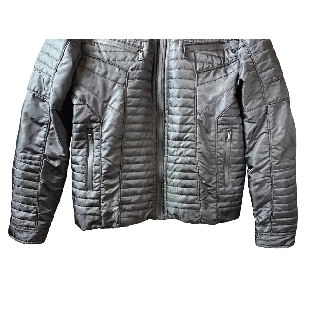 Fried Denim NYC Mens Black Quilted Puffer Moto‎ Jacket Detachable Hood XL